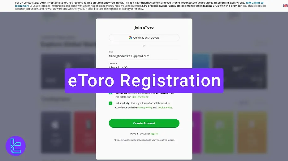 eToro Registration [UK Ltd] - Sign up with Google or Manually [3 steps] 2025