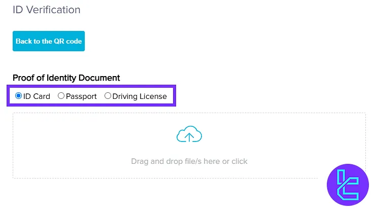Trive KYC document type selection and document upload