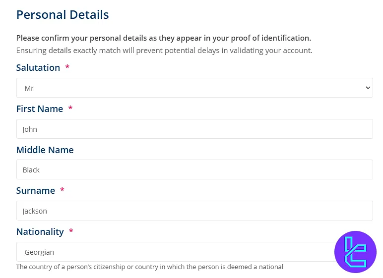 Personal information form in the Spread Co sign-up process