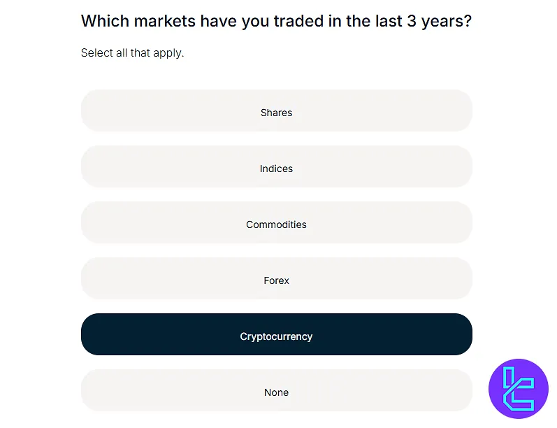 Financial profile completion for the Trade Nation account creation process