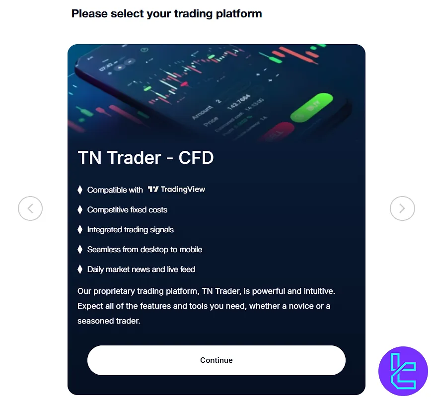 Platform selection page during the Trade Nation sign-up process