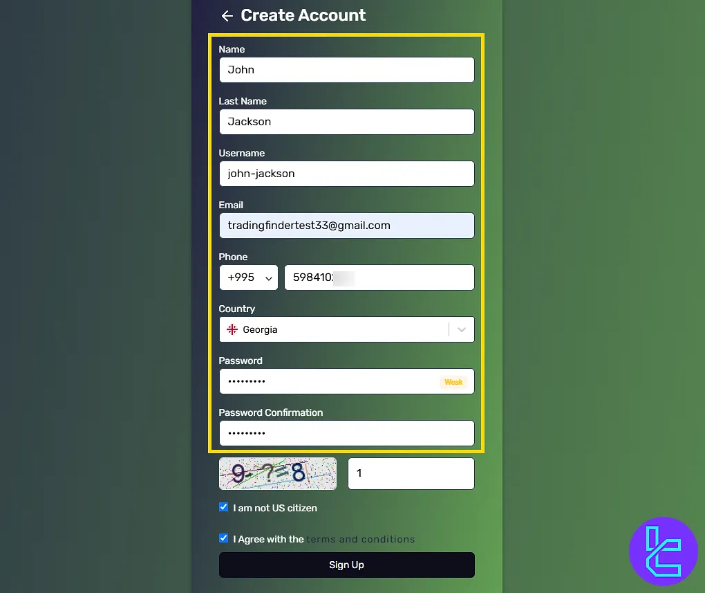 Kwakol Markets sign-up form with personal details entry