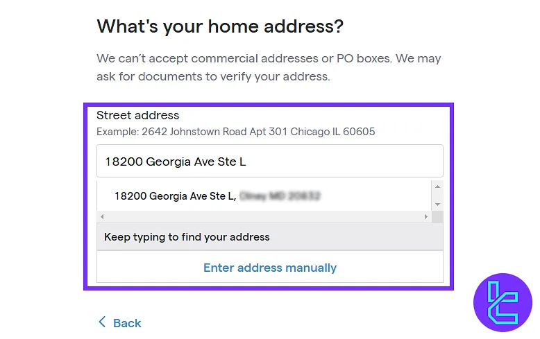 TastyFX address entry forms to proceed with the sign-up process