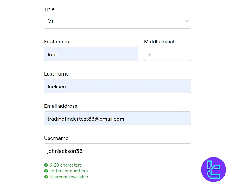 TastyFX sign-up form with personal information entry