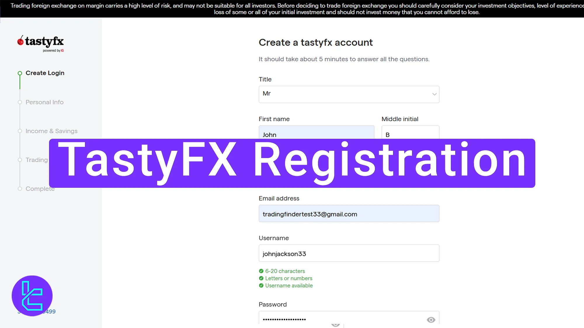 TastyFX Registration