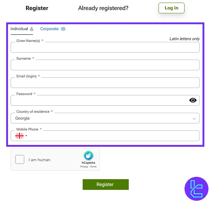 Selecting account type and completing personal details on the IFC Markets sign-up form