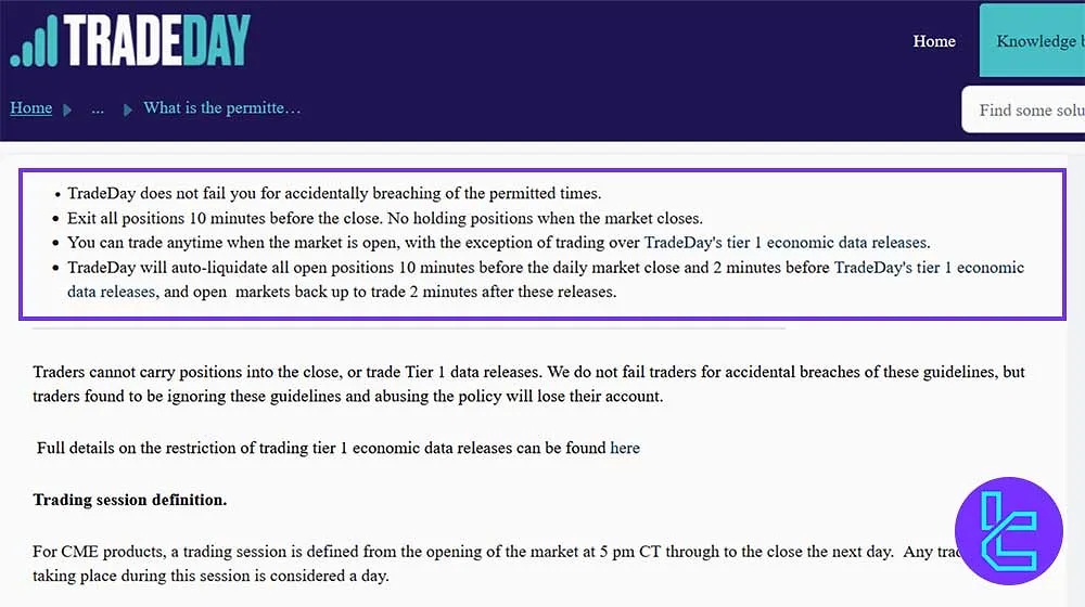 Trading Time Restrictions on TradeDay