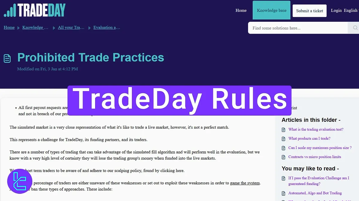 TradeDay Rules - News Trading Allowed [2 minutes B/A] 2025