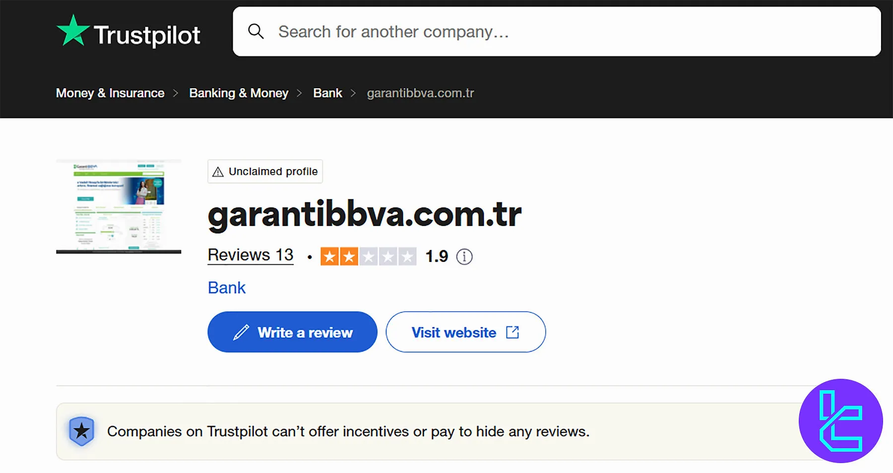 Garanti BBVA Trustpilot