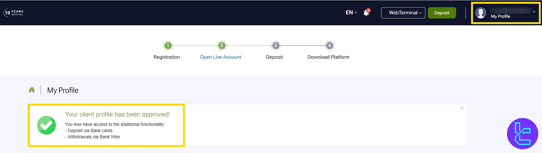 Checking the profile section for updates in after IFC Markets KYC