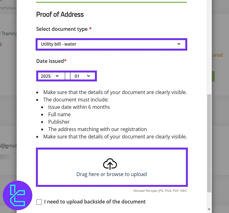 Uploading proof of address for identity confirmation on Titan FX