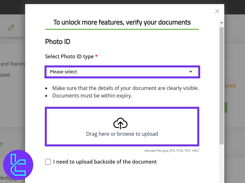Uploading ID card (front and back) in the Titan FX KYC process