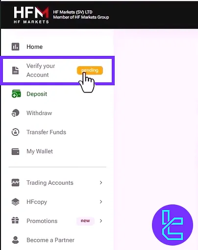"Verify your account" button in the HFM dashboard