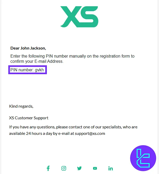XS.com sign-up email verification