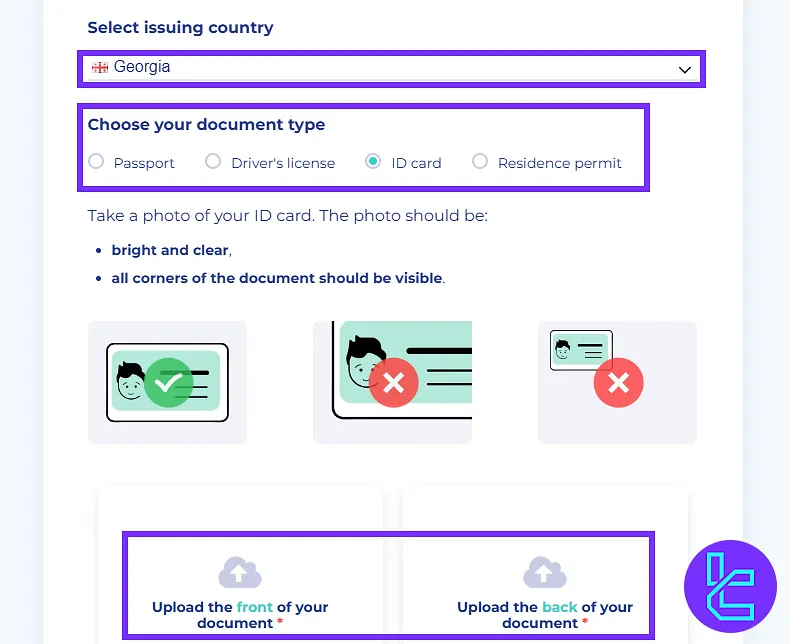 Switch Markets identity document selection and upload process