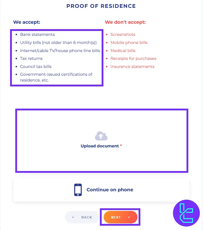 Switch Markets proof of address document upload and validation