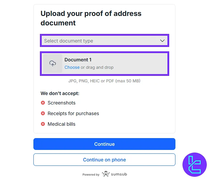 Uploading proof of address document for NAGA client authentication