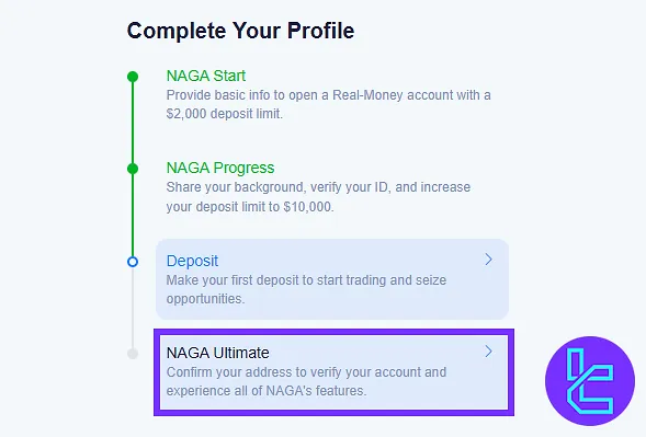 Accessing NAGA Ultimate section during the KYC process