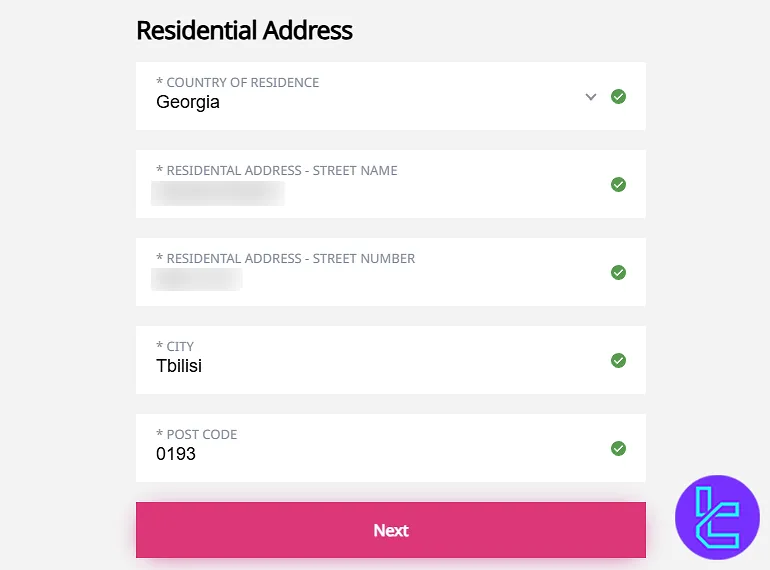 Entering residential address details for Tradeview Markets validation