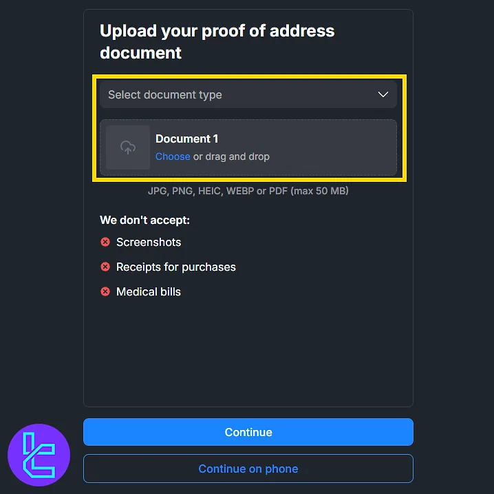Document selection for address confirmation in the ICM.com verification process