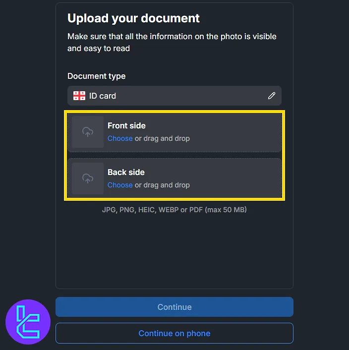 Uploading both sides of the ID card for the ICM.com identity confirmation