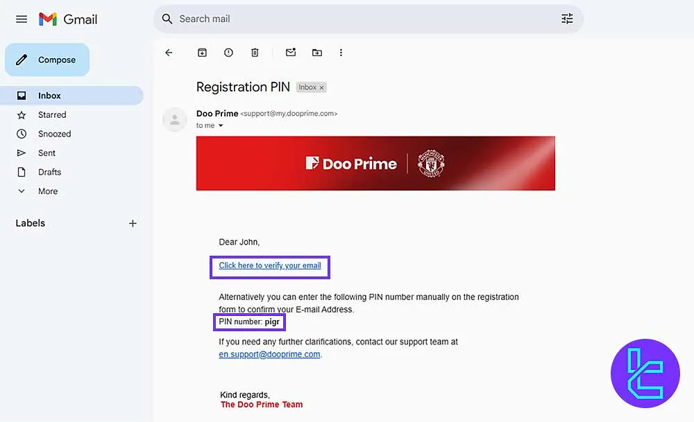 Doo Prime Email Code Entry for Registration