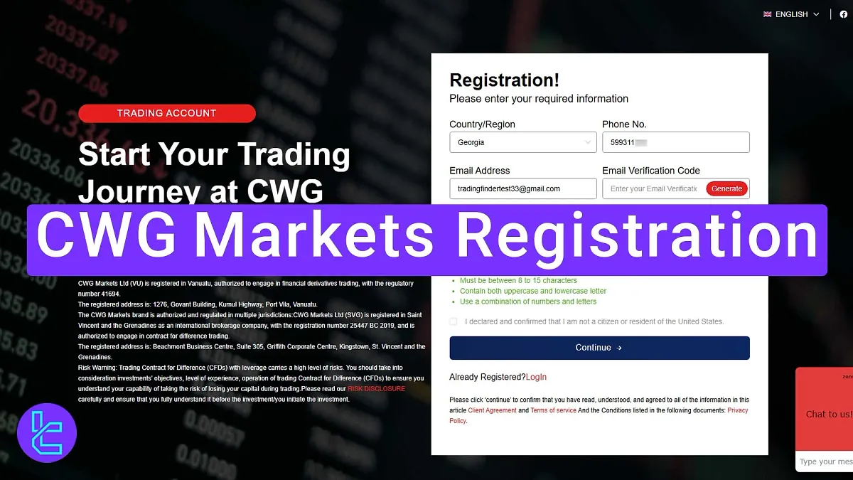 CWG Markets Registration - Signup with Email & Phone [3 steps] 2025