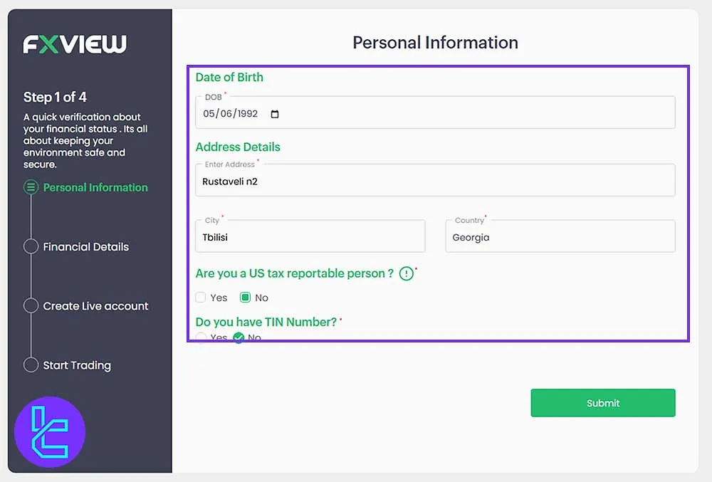 Fxview Personal Info Form for Registration