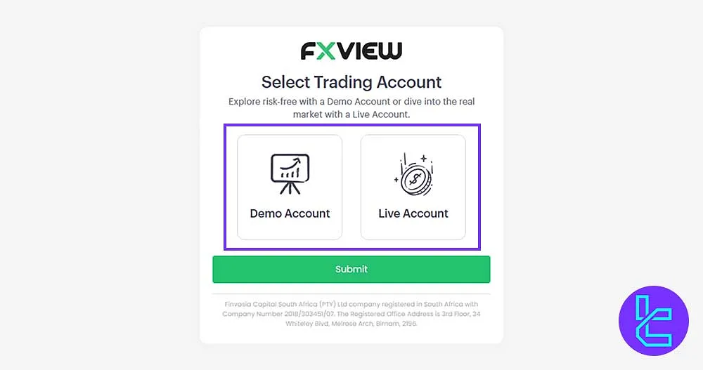 Fxview Account Type Selection for Registration
