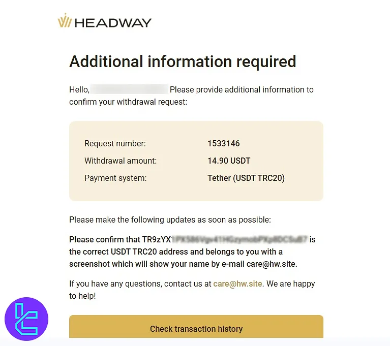 Confirming wallet ownership during the Headway TRC20 transaction process