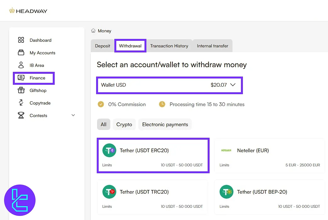 Headway ERC-20 payout beginning steps