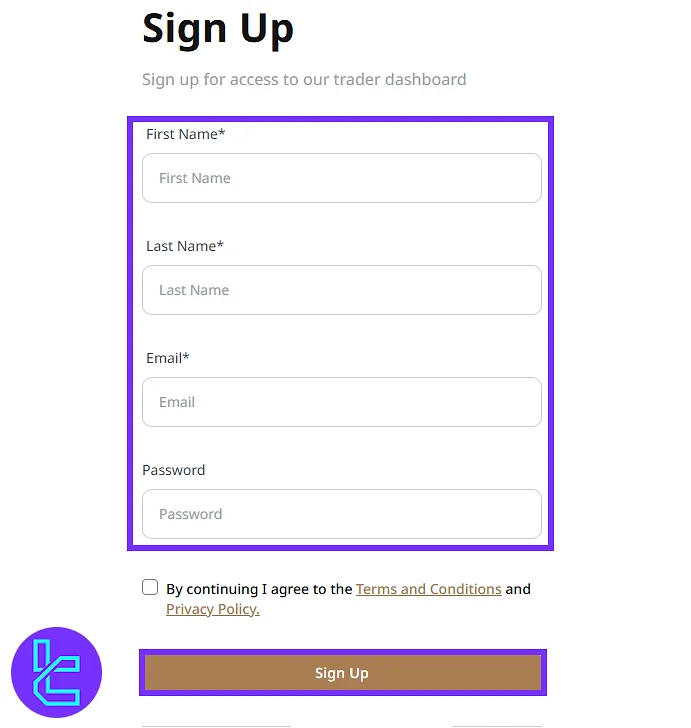Entering email and password for the AudaCity Capital account creation