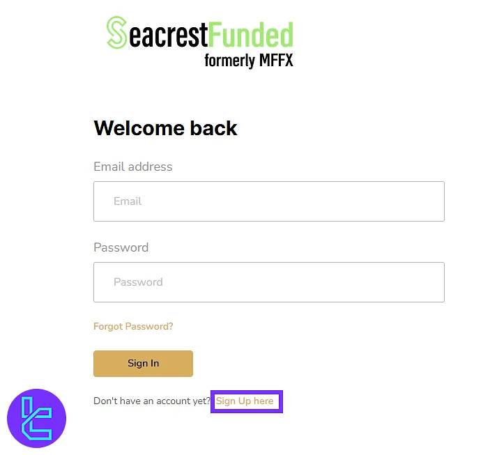 Accessing the sign-up form for SeacrestFunded account