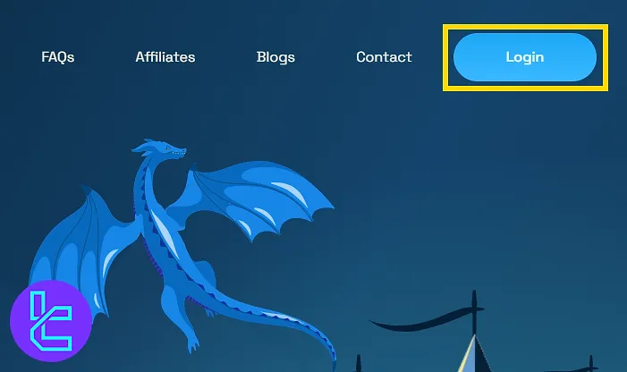 Blue Guardian main site to select the "Login" button and start the sign-up process