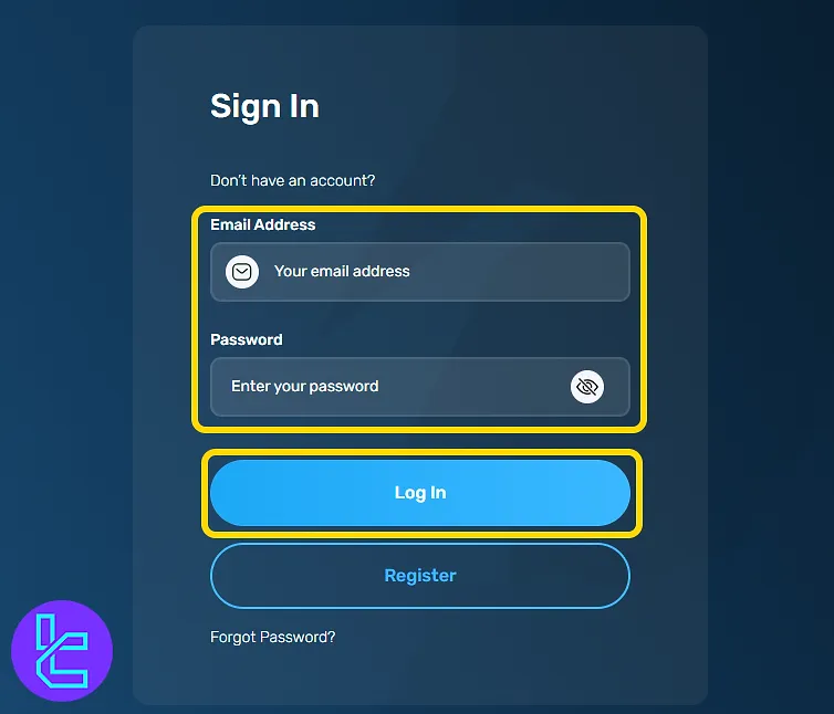 final login screen after account creation on Blue Guardian