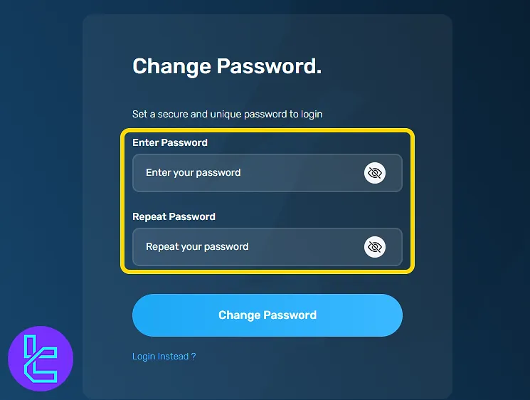 Resetting password on the Blue Guardian account creation process
