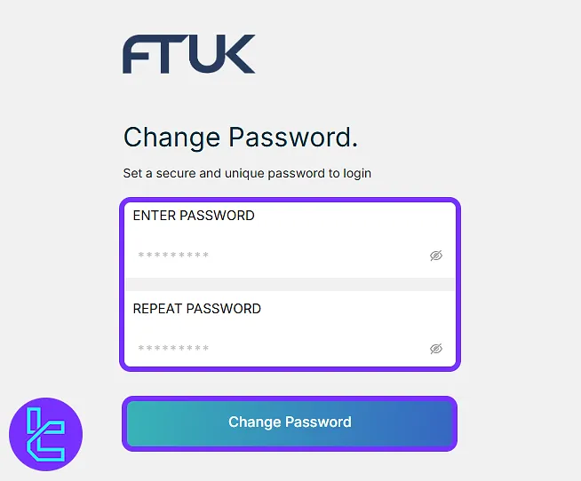 Password creation fields in the FTUK account creation process