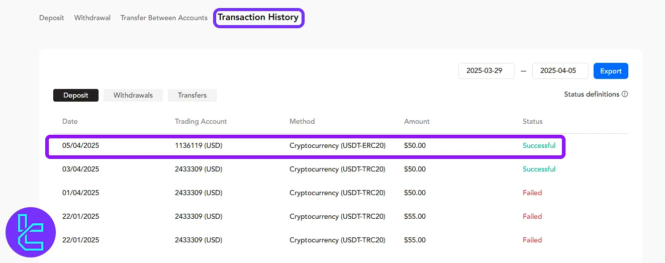 PU Prime "Transaction History" showing ERC20 transfer records