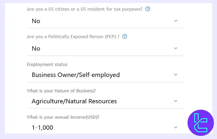 Employment status in XTrend account creation