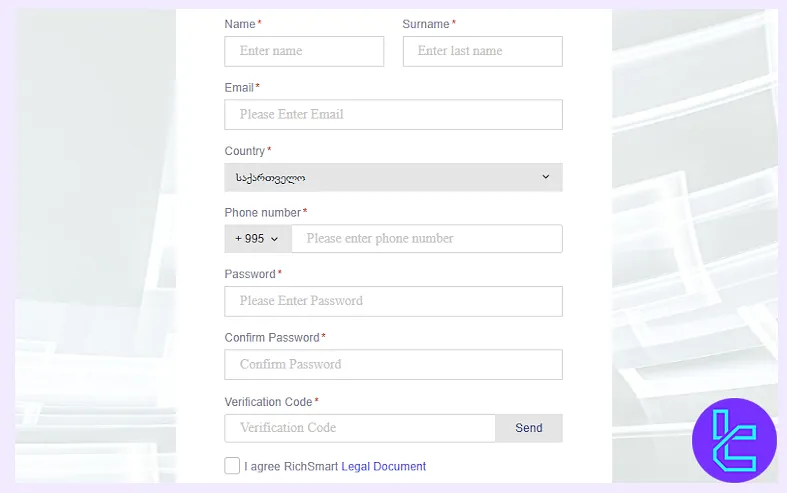 Rich Smart sign-up personal information form