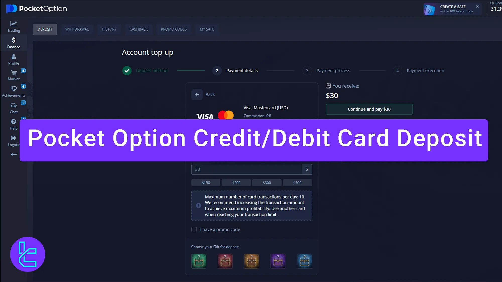 Pocket Option credit/debit card deposit