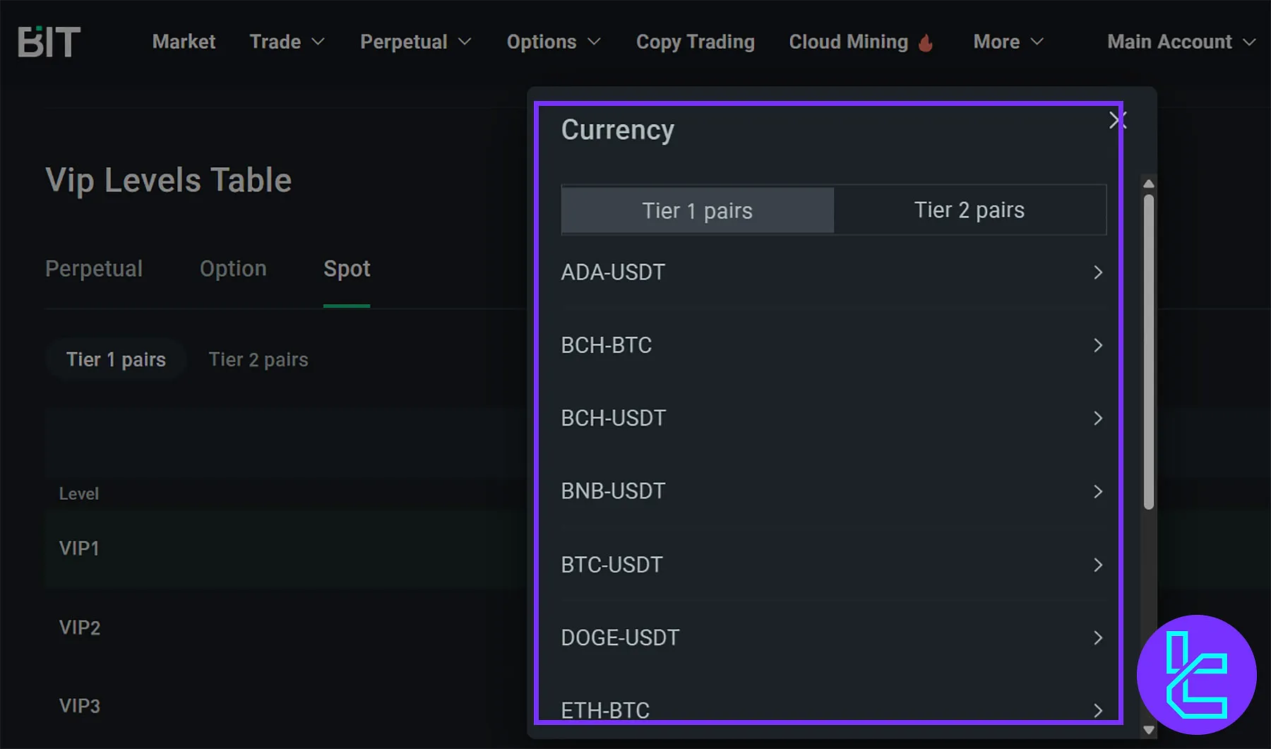 BIT Spot Tier 1 Trading Pairs