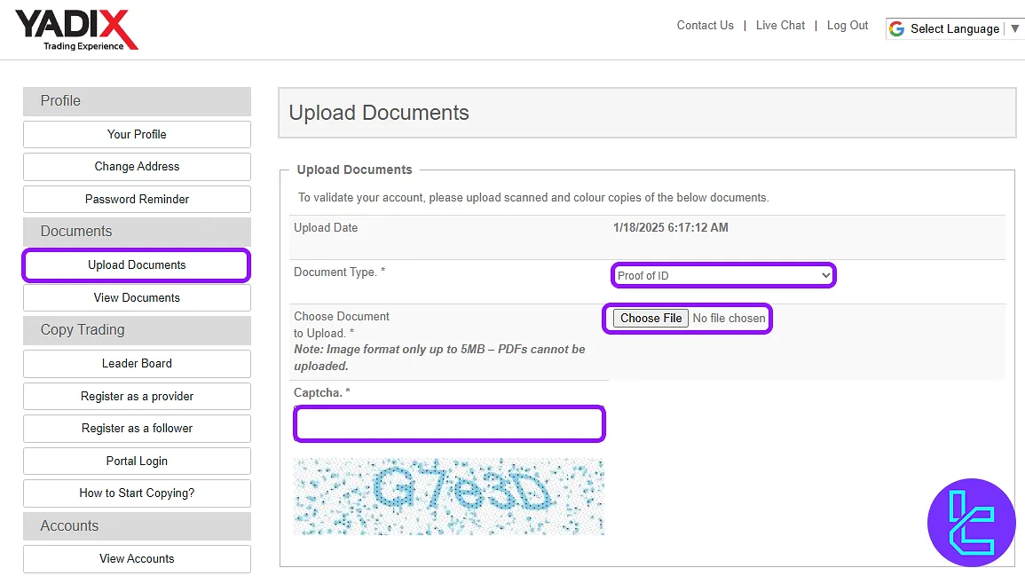 Yadix KYC document upload