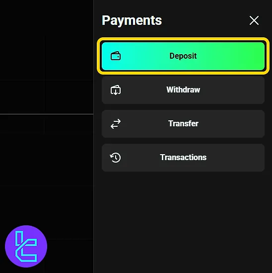 OlympTrade “Payments” section to complete Visa/Master Card deposit