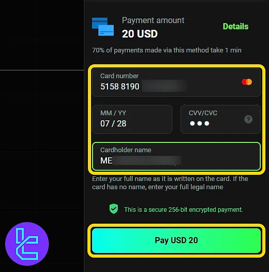 Inputting Visa or Mastercard data to fund OlympTrade account