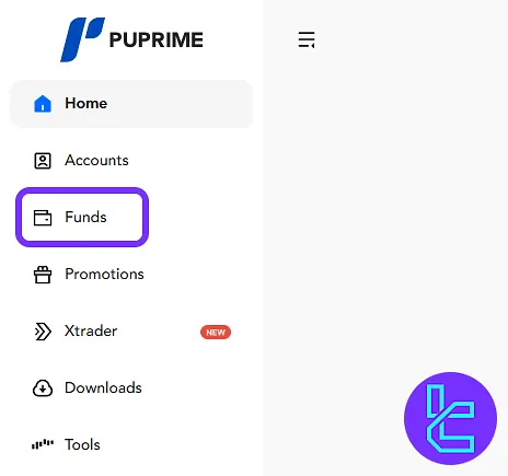 Accessing the deposit section on the PU Prime dashboard to transfer TRC20