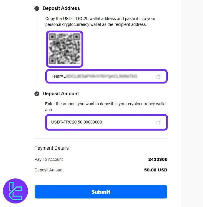 PU Prime TRC20 deposit wallet address