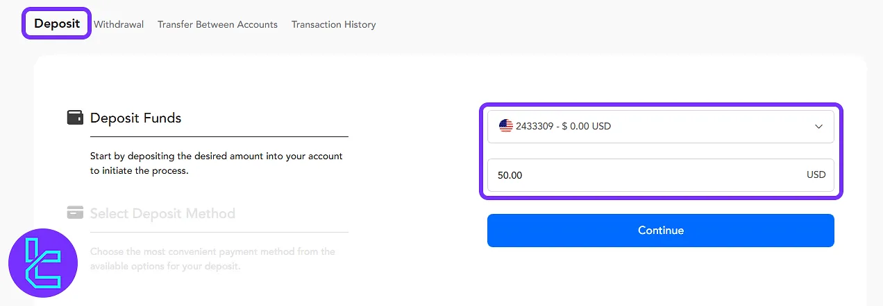 Account and amount entry for PU Prime TRC20 transaction