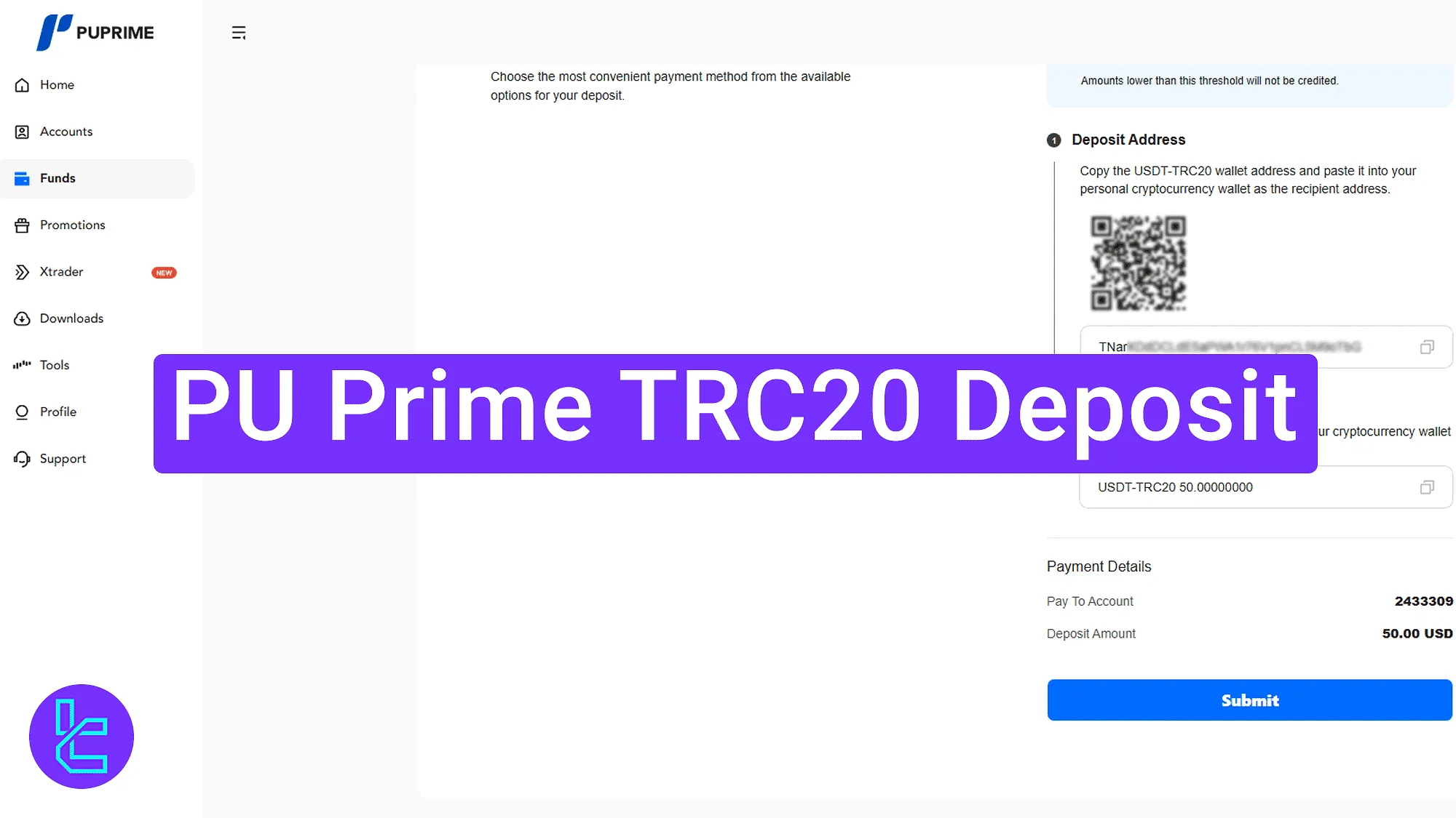 PU Prime TRC20 payment