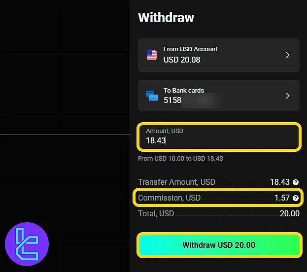 Entering OlympTrade Visa/MasterCard payout details
